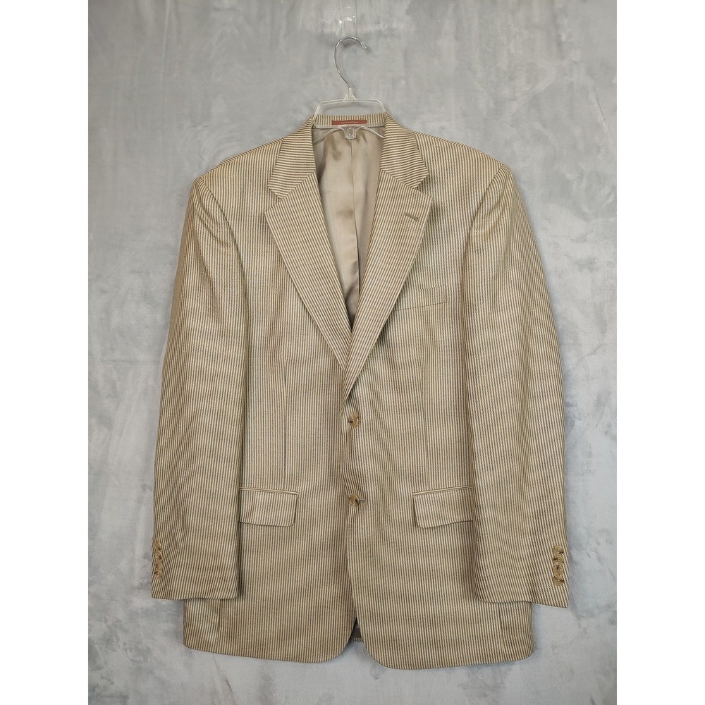 Gatsby Mens 42L‎ Blazer Silk Linen Wool Blend Tan Navy Micro Stripe Sport Coat